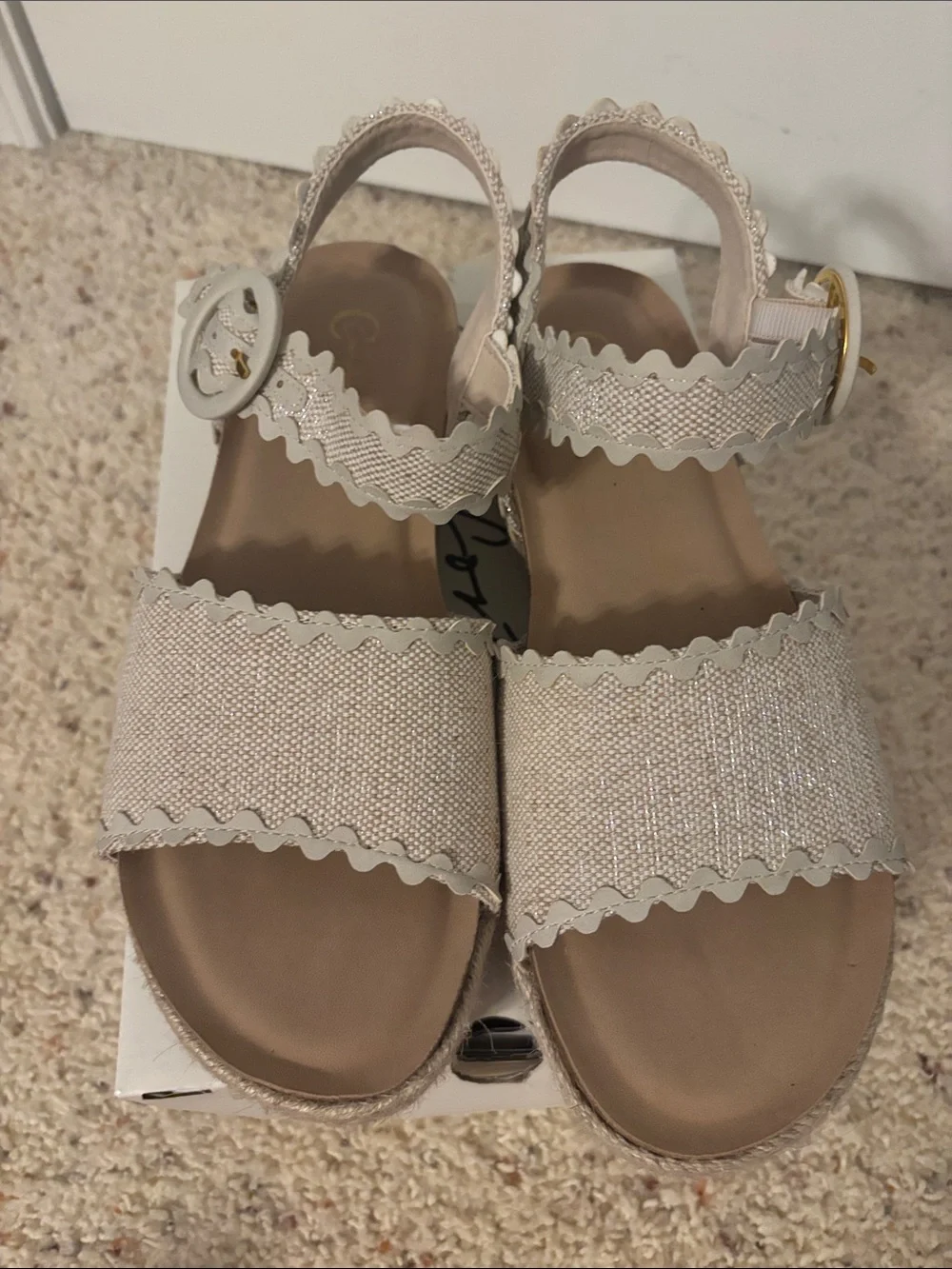 Neutral Beige Espadrille Platform Sandals with Scalloped Straps